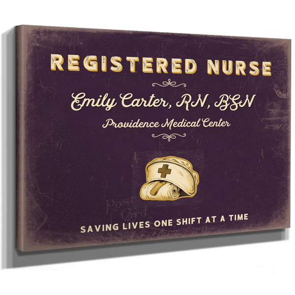 Personalized Registered Nurse Sign, Saving Lives One Shift at a Time, Plum & Mustard, image 8