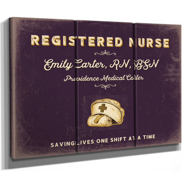 Personalized Registered Nurse Sign, Saving Lives One Shift at a Time, Plum & Mustard, image 14