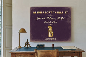 Personalized Respiratory Therapist Sign, Just Breathe, Plum & Mustard, image 2