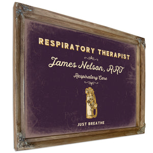 Personalized Respiratory Therapist Sign, Just Breathe, Plum & Mustard, image 6