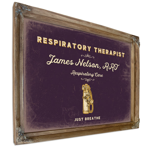 Personalized Respiratory Therapist Sign, Just Breathe, Plum & Mustard, image 6