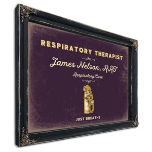 Personalized Respiratory Therapist Sign, Just Breathe, Plum & Mustard, image 1