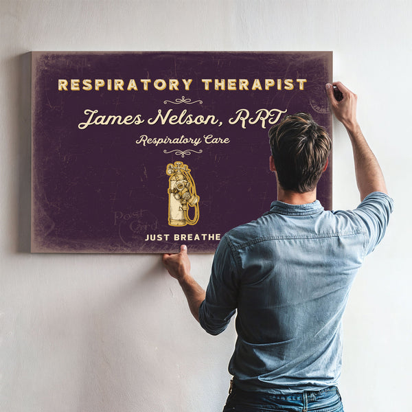 Personalized Respiratory Therapist Sign, Just Breathe, Plum & Mustard, image 9