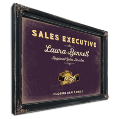 Personalized Sales Executive Sign, Closing Deals Daily, Plum & Mustard, image 1