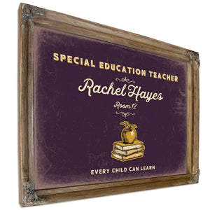 Personalized Special Education Teacher Sign, Every Child Can Learn, Plum & Mustard, image 6