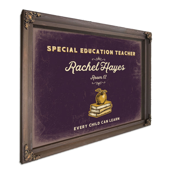 Personalized Special Education Teacher Sign, Every Child Can Learn, Plum & Mustard, image 7