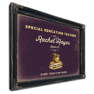 Personalized Special Education Teacher Sign, Every Child Can Learn, Plum & Mustard, image 1