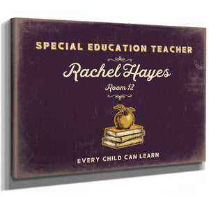 Personalized Special Education Teacher Sign, Every Child Can Learn, Plum & Mustard, image 8