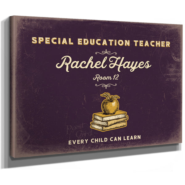 Personalized Special Education Teacher Sign, Every Child Can Learn, Plum & Mustard, image 8