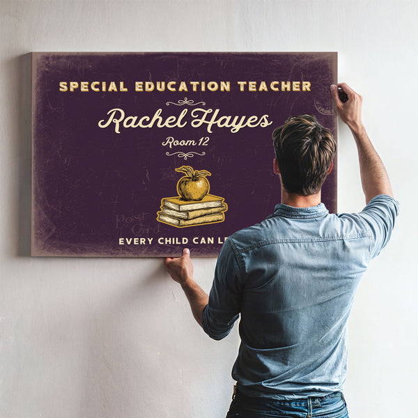 Personalized Special Education Teacher Sign, Every Child Can Learn, Plum & Mustard, image 9