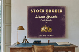 Personalized Stock Broker Sign, Buy Low, Sell High, Plum & Mustard, image 2
