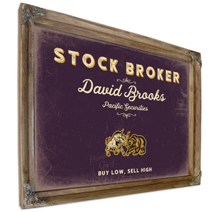 Personalized Stock Broker Sign, Buy Low, Sell High, Plum & Mustard, image 6