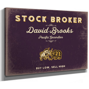 Personalized Stock Broker Sign, Buy Low, Sell High, Plum & Mustard, image 8