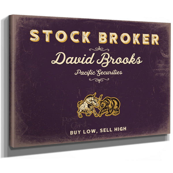 Personalized Stock Broker Sign, Buy Low, Sell High, Plum & Mustard, image 8