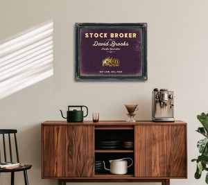 Personalized Stock Broker Sign, Buy Low, Sell High, Plum & Mustard, image 15