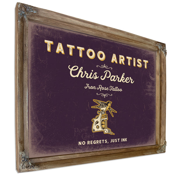 Personalized Tattoo Artist Sign, No Regrets, Just Ink, Plum & Mustard, image 6