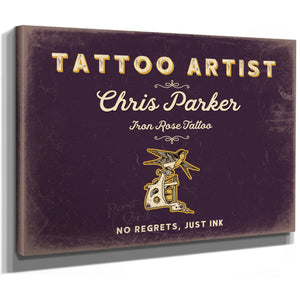 Personalized Tattoo Artist Sign, No Regrets, Just Ink, Plum & Mustard, image 8