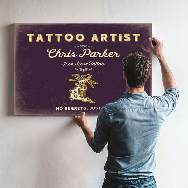 Personalized Tattoo Artist Sign, No Regrets, Just Ink, Plum & Mustard, image 9
