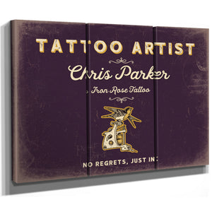 Personalized Tattoo Artist Sign, No Regrets, Just Ink, Plum & Mustard, image 14