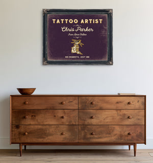 Personalized Tattoo Artist Sign, No Regrets, Just Ink, Plum & Mustard, image 19