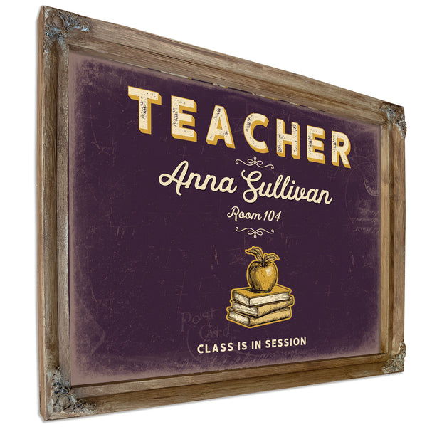 Personalized Teacher Sign, Class Is in Session, Plum & Mustard, image 6