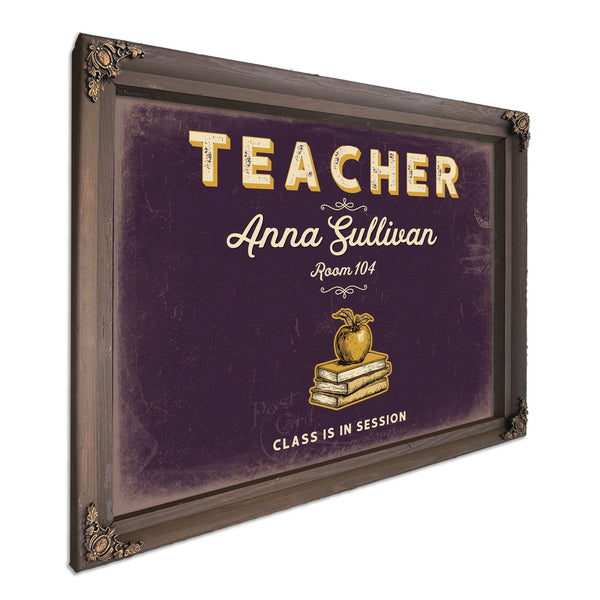 Personalized Teacher Sign, Class Is in Session, Plum & Mustard, image 7