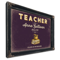 Personalized Teacher Sign, Class Is in Session, Plum & Mustard, image 1