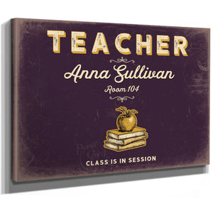 Personalized Teacher Sign, Class Is in Session, Plum & Mustard, image 8