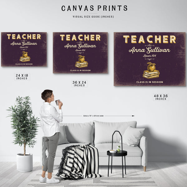 Personalized Teacher Sign, Class Is in Session, Plum & Mustard, image 10