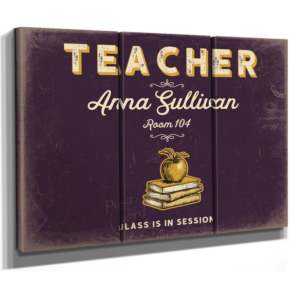 Personalized Teacher Sign, Class Is in Session, Plum & Mustard, image 14