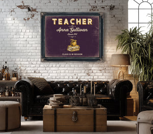 Personalized Teacher Sign, Class Is in Session, Plum & Mustard, image 18