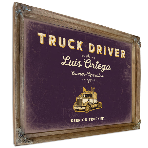Personalized Truck Driver Sign, Keep On Truckin', Plum & Mustard, image 6