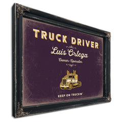 Personalized Truck Driver Sign, Keep On Truckin', Plum & Mustard, image 1
