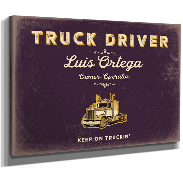 Personalized Truck Driver Sign, Keep On Truckin', Plum & Mustard, image 8