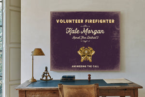 Personalized Volunteer Firefighter Sign, Answering the Call, Plum & Mustard, image 2