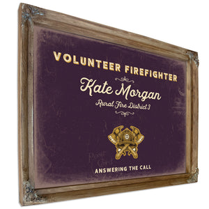 Personalized Volunteer Firefighter Sign, Answering the Call, Plum & Mustard, image 6