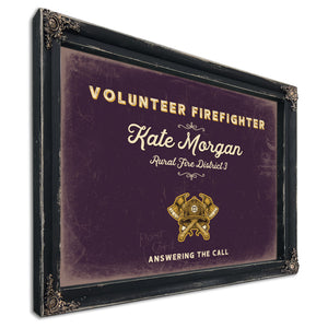 Personalized Volunteer Firefighter Sign, Answering the Call, Plum & Mustard, image 1