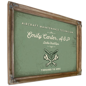 Personalized Aircraft Maintenance Technician Sign, Torqued to Spec, Sage & Forest, image 6