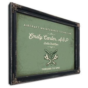 Personalized Aircraft Maintenance Technician Sign, Torqued to Spec, Sage & Forest, image 1
