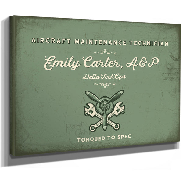 Personalized Aircraft Maintenance Technician Sign, Torqued to Spec, Sage & Forest, image 8