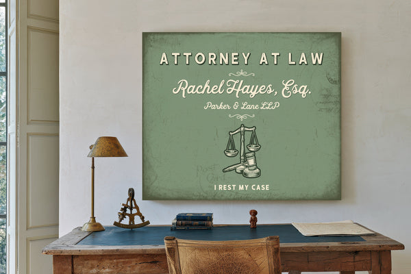Personalized Attorney at Law Sign, I Rest My Case, Sage & Forest, image 2