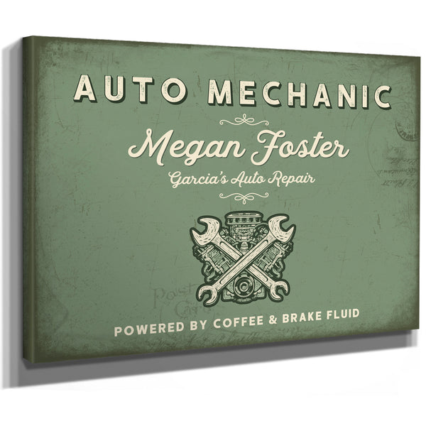 Personalized Auto Mechanic Sign, Powered by Coffee & Brake Fluid, Sage & Forest, image 8