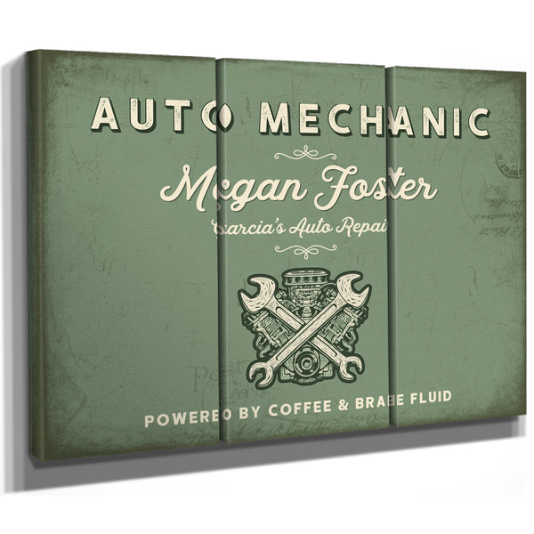 Personalized Auto Mechanic Sign, Powered by Coffee & Brake Fluid, Sage & Forest, image 14