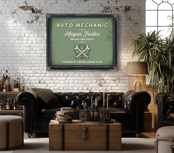 Personalized Auto Mechanic Sign, Powered by Coffee & Brake Fluid, Sage & Forest, image 18