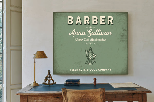 Personalized Barber Sign, Fresh Cuts & Good Company, Sage & Forest, image 2