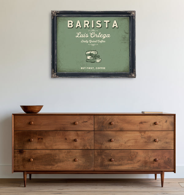 Personalized Barista Sign, But First, Coffee, Sage & Forest, image 19