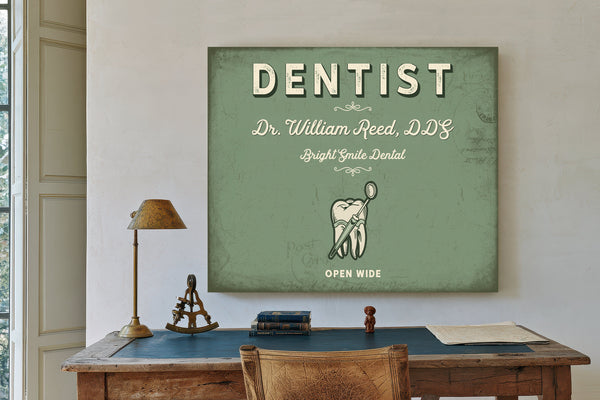 Personalized Dentist Sign, Open Wide, Sage & Forest, image 2