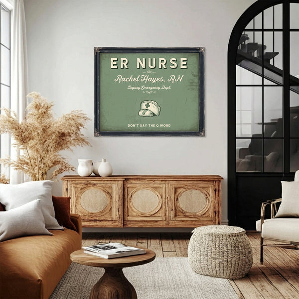 Personalized ER Nurse Sign, Don't Say the Q Word, Sage & Forest, image 4