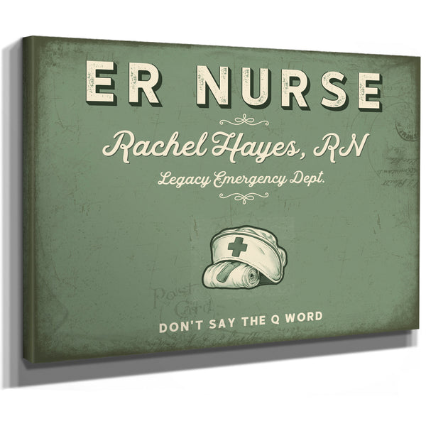Personalized ER Nurse Sign, Don't Say the Q Word, Sage & Forest, image 8