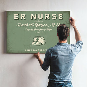 Personalized ER Nurse Sign, Don't Say the Q Word, Sage & Forest, image 9